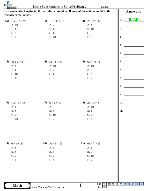 Using Substitution to Solve Problems worksheet